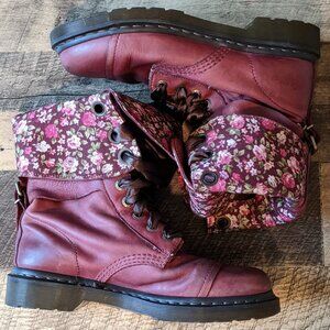 Dr. Martens Triumph 1914 Boots Red Leather Floral Lining Docs